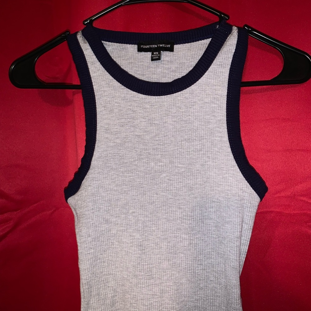 Women's Gray and Black Ribbed Tank Top